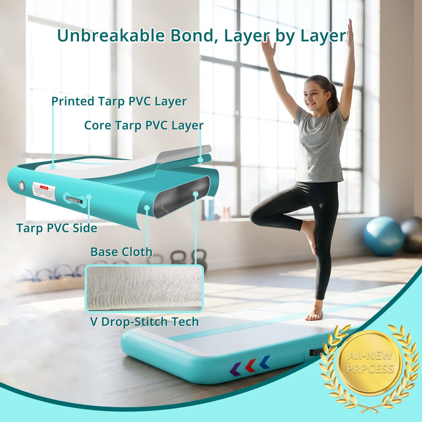 WELANDFUN Air Tumble Track Mat for Gymnastics | 4 / 6 / 8 inches Air Tumbling Mats, 6.56 / 10 / 13 / 16ft Inflatable Gymnastics Mat for Home Use, Training, Cheerleading, Water Yoga with Electric Air Pump (Mint_Green, 10ft x 3.3ft x 6inch)
