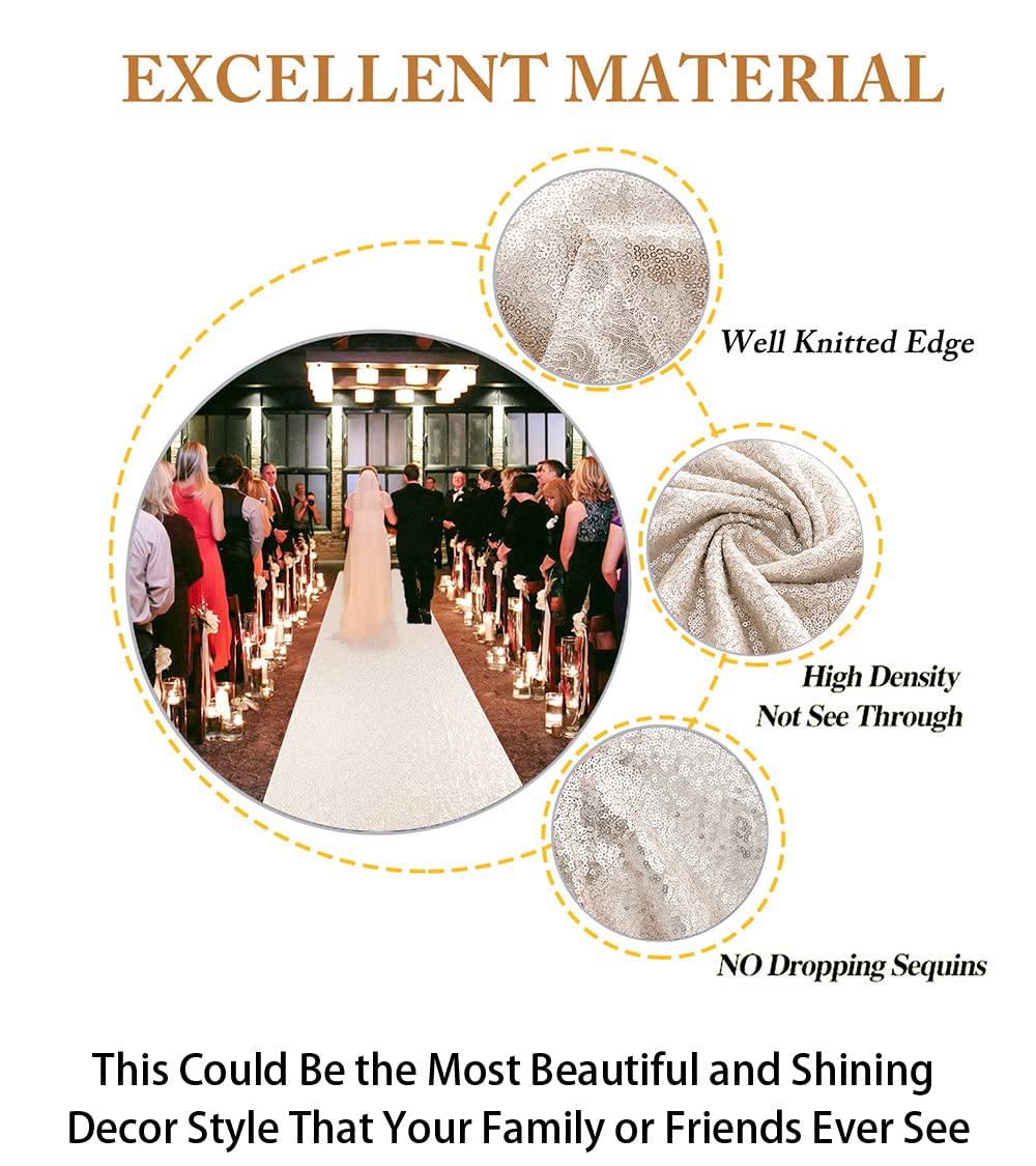 ShiDianYi Ivory 2FTX15FT Sequin Aisle Runner for Wedding Ceremony