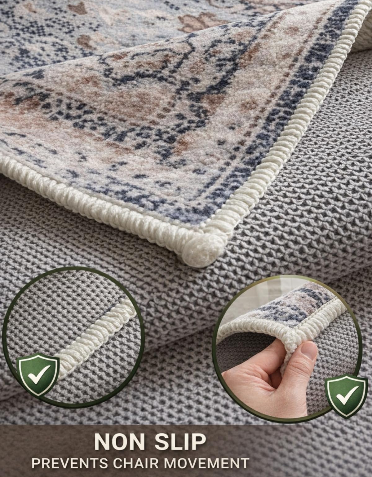 Office Chair Mat for Hard Floor - 48'' x 60'' Chair Mat for Hardwood and Tile Floors, Non-Slip Hard Floor Protection Mats for Rolling Chair Under Desk, Machine Wash (Beige & Blue)