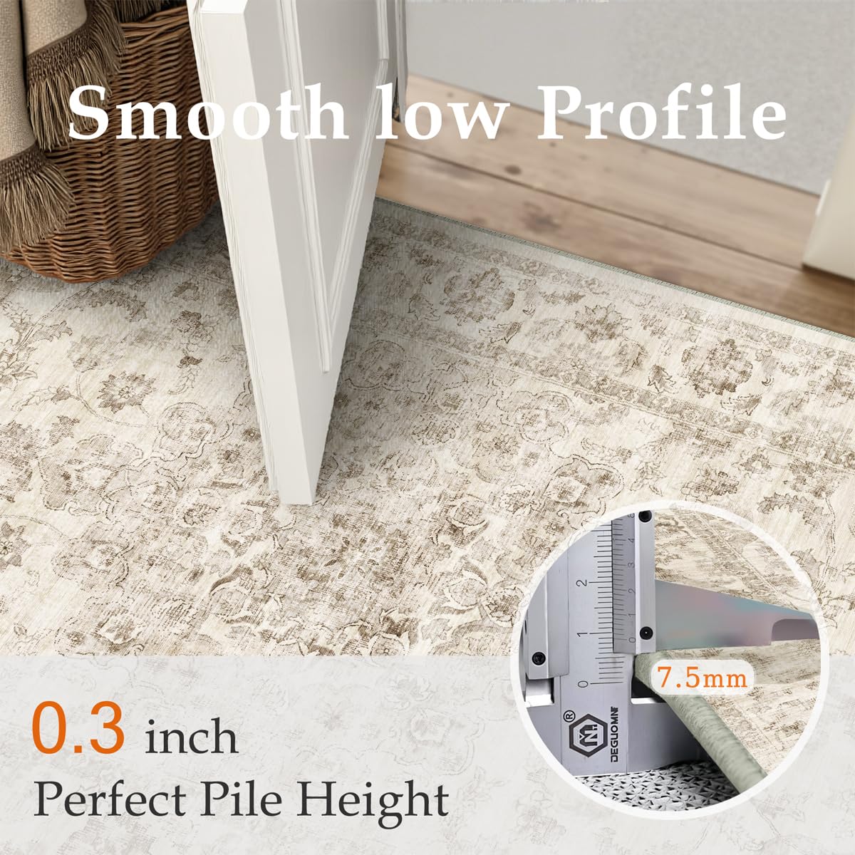 WondRg 10x14 Neutral Area Rug Beige Vintage Living Room Bedroom Washable Carpet Non-Slip Soft Low Pile Farmhouse Indoor Large Throw Rug for Dining Room Office