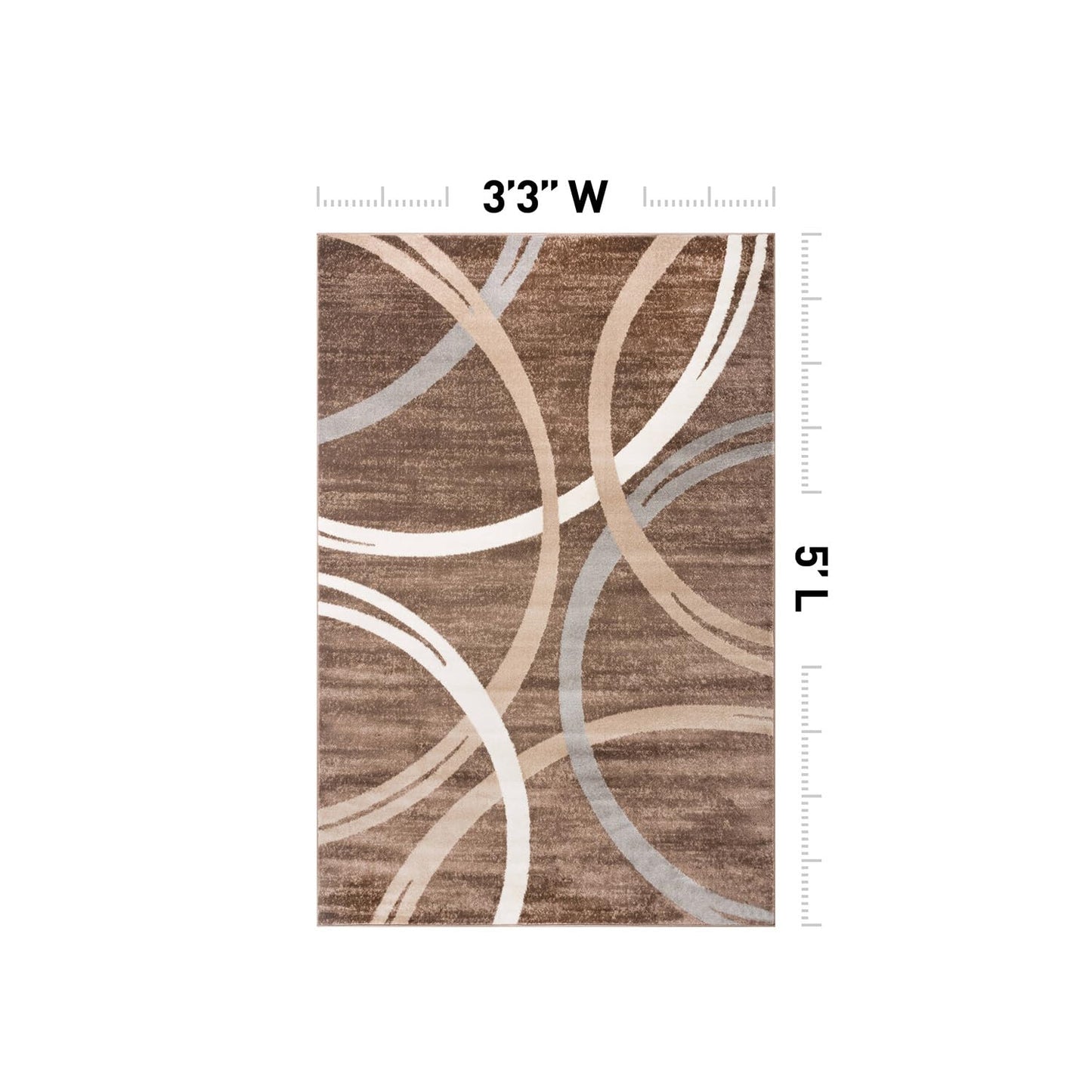 Rugshop Modern Wavy Circles Design Area Rug, Fade-Resistant Carpet for Bedroom, Office, or Small Spaces, Brown, 3'3" x 5'