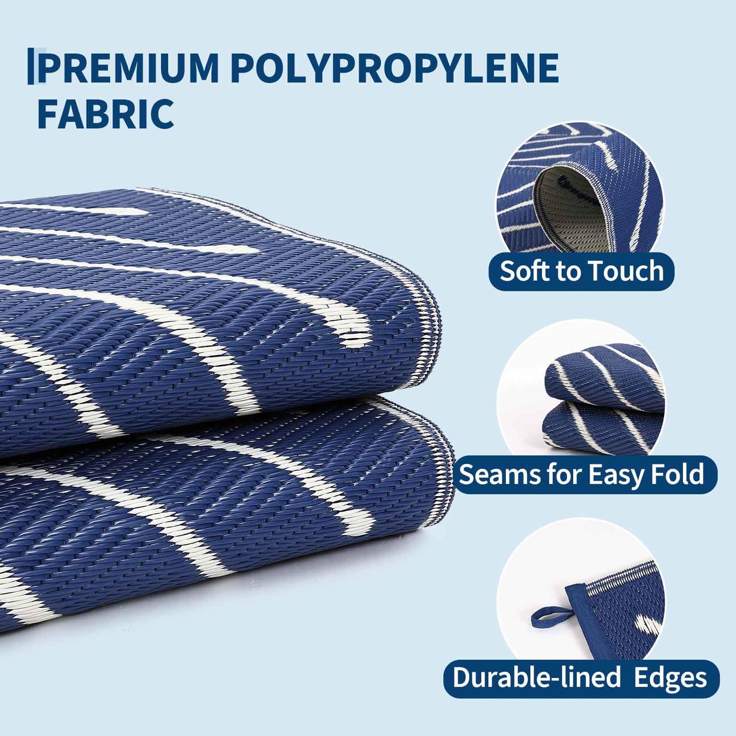 Garvee Striped 5x8 Outdoor Rug Waterproof Reversible Patio Mat, Portable Lightweight Plastic Straw Camping Rug for RV, Balcony, Backyard, Porch, Beach, Picnic, UV Protected & Easy Clean, Navy & White