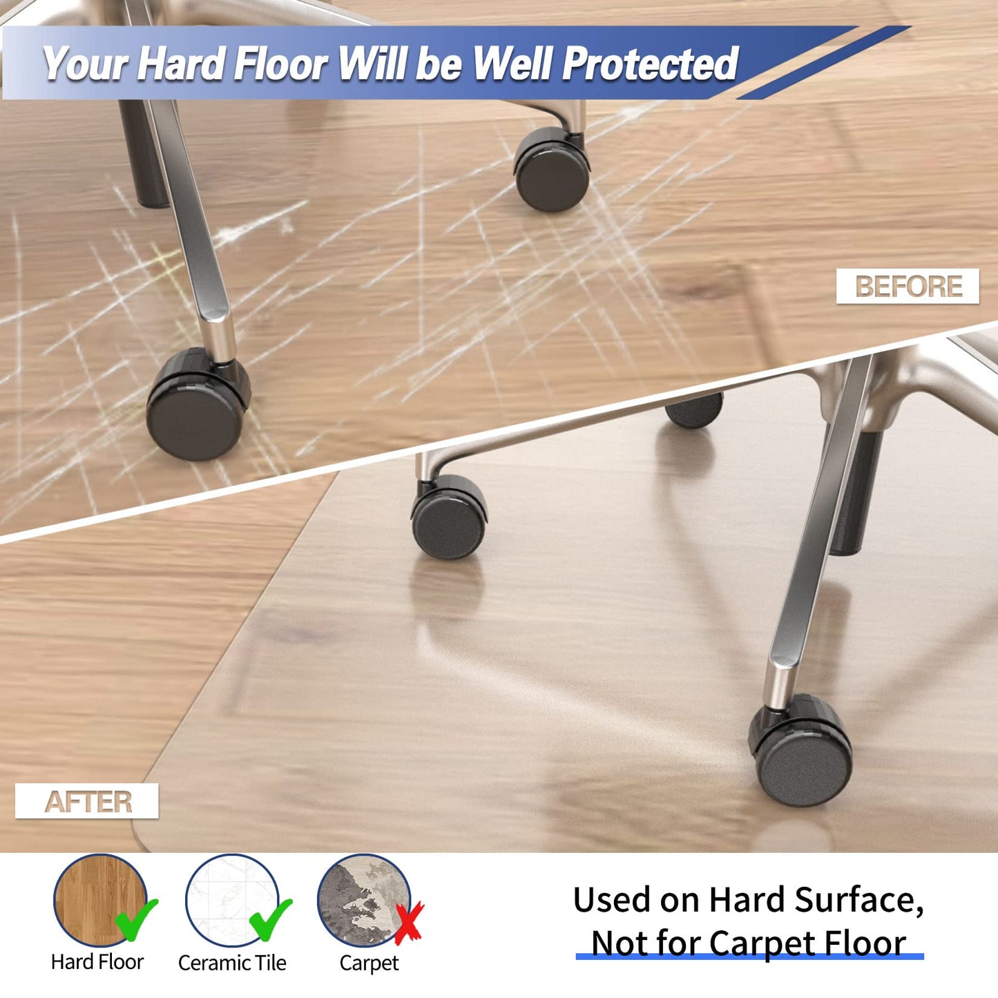 Amyracel Chair Mat for Hardwood Floor, 36” x 48” Computer Desk Chair Mat, Easy Glide Office Floor Protector Mat for Home Office