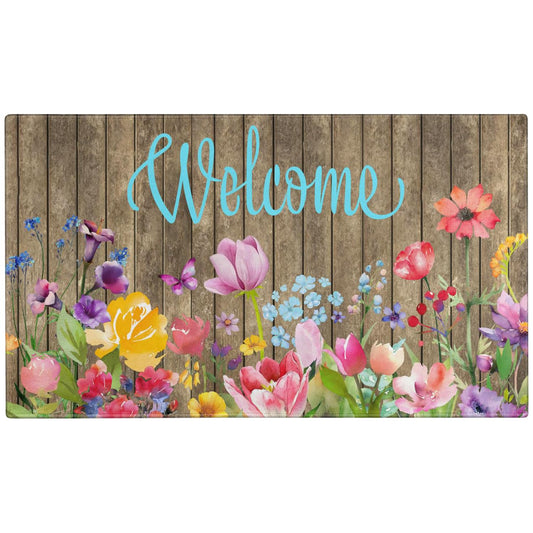 Spring Summer Door Mat,Colorful Flower Watercolor Floral Indoor Outdoor Non-Slip Doormat,Entryway Front Porch Farmhouse Spring Welcome Door Mat for Entrance Decor,30" x 17"