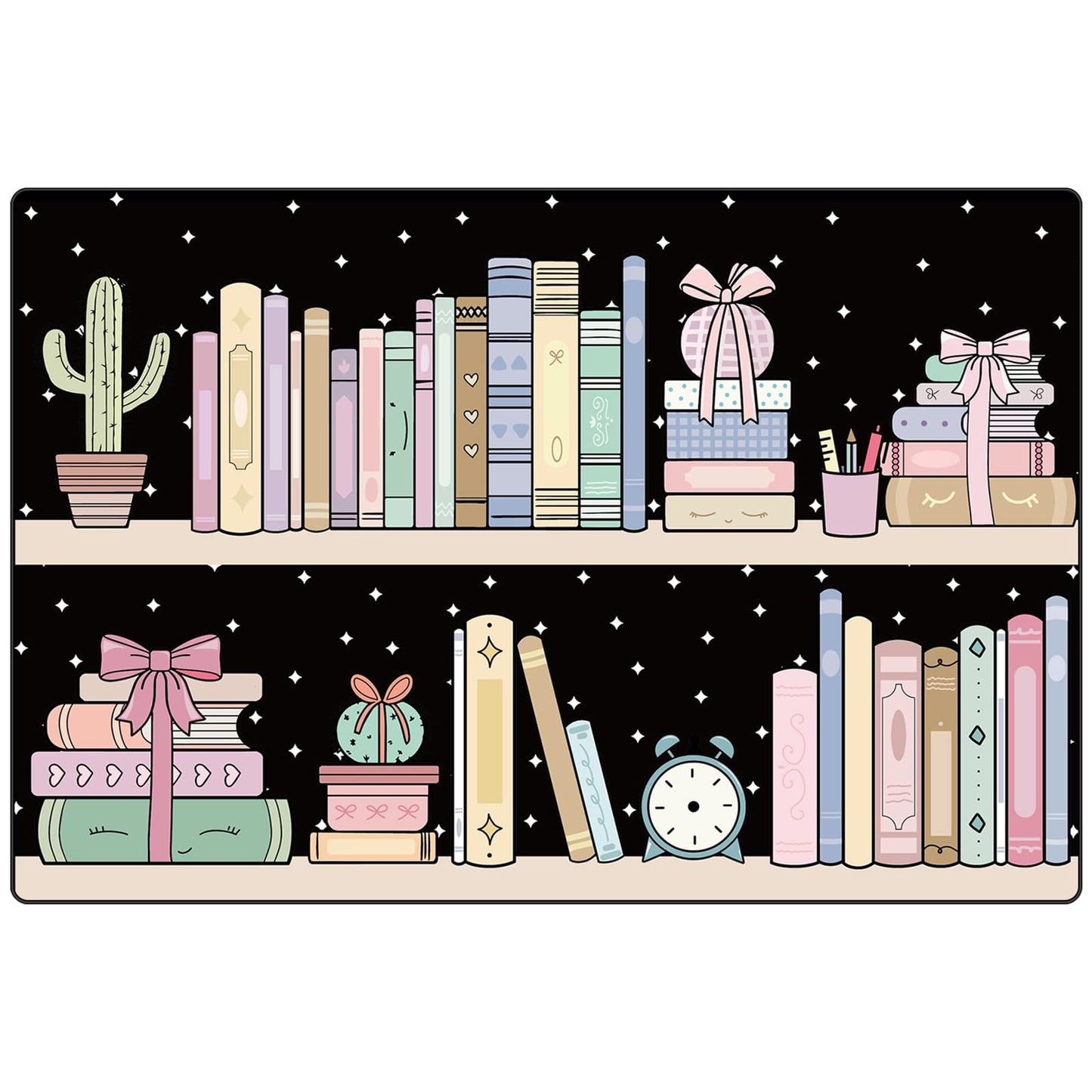 Klyyo Clyro Bookshelf with Dots Rug 5' x 7.6' Pastel Classroom Rug Non Slip Washable Large Educational Carpets for Classroom Nursery Library Playroom Bedroom Reading Decor