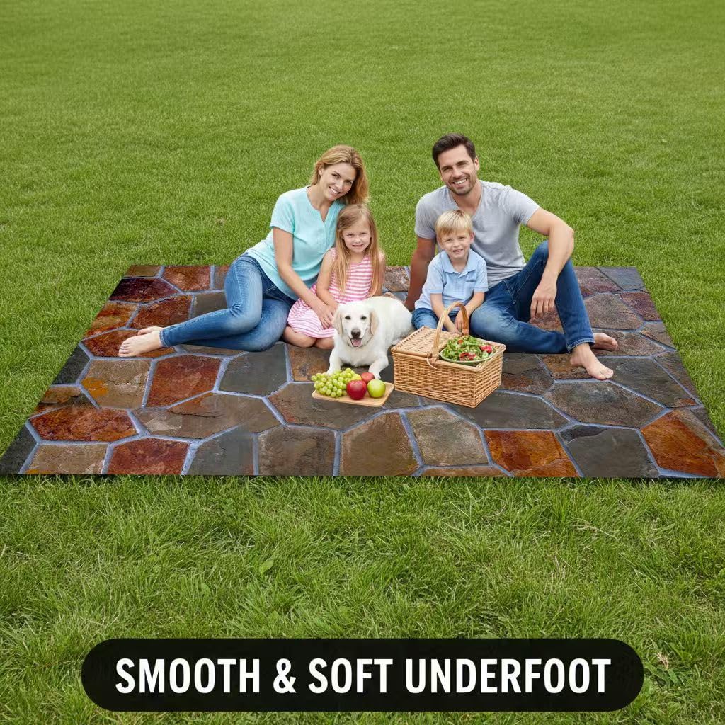 Coastal Beach Pebble Pattern Outdoor Rug 2x6 Washable Reversible Waterproof Thin Easy Clean Durable Beige Brown Outside Carpet for RV Camping Poolside Deck Balcony Garden Low Pile Floor Mat