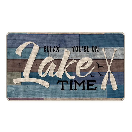 Livcoz Relax You're on Lake Time Welcome Front Door Mat, Lake House Decorative Doormat Non-Slip Floor Entryway Rug, Lakeside Farmhouse Low Profile Indoor Outdoor Home Kitchen Decoration 17x29 Inches