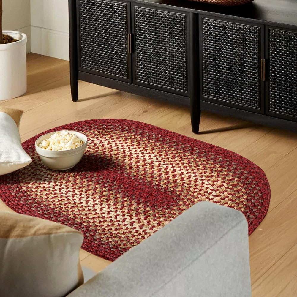 RRI Home Decor Tranquility TQ42 Red 2' x 3' Oval - Braided Area Rug, Home Decor, Floor Mat or Bedroom Rug - Easy Care, Ideal for High Traffic Areas in Hallway and Living Room - Made in USA