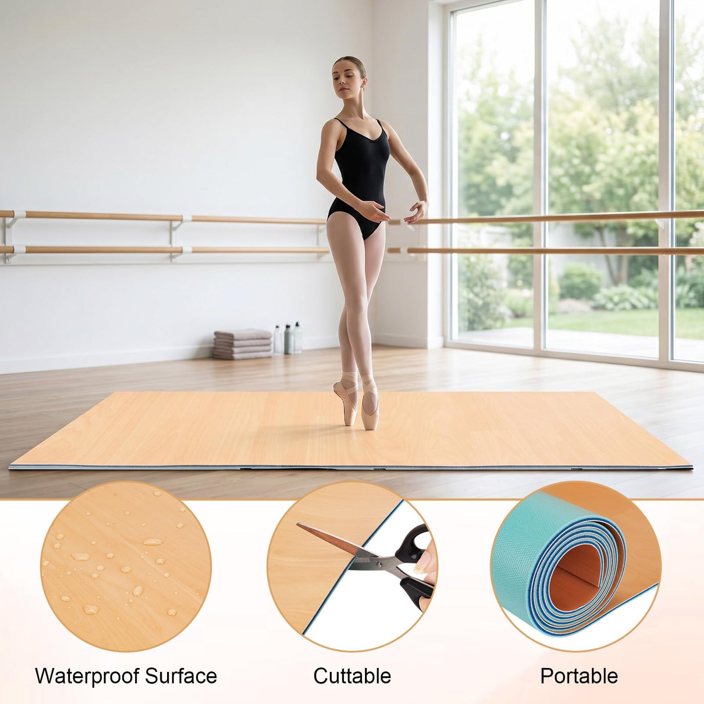 Generic 4Ft x 6Ft Marley Dance Floor, Portable Non-Slip PVC Mat for Ballet, Jazz & Pop Dance, Ideal for Home & Dance Schools