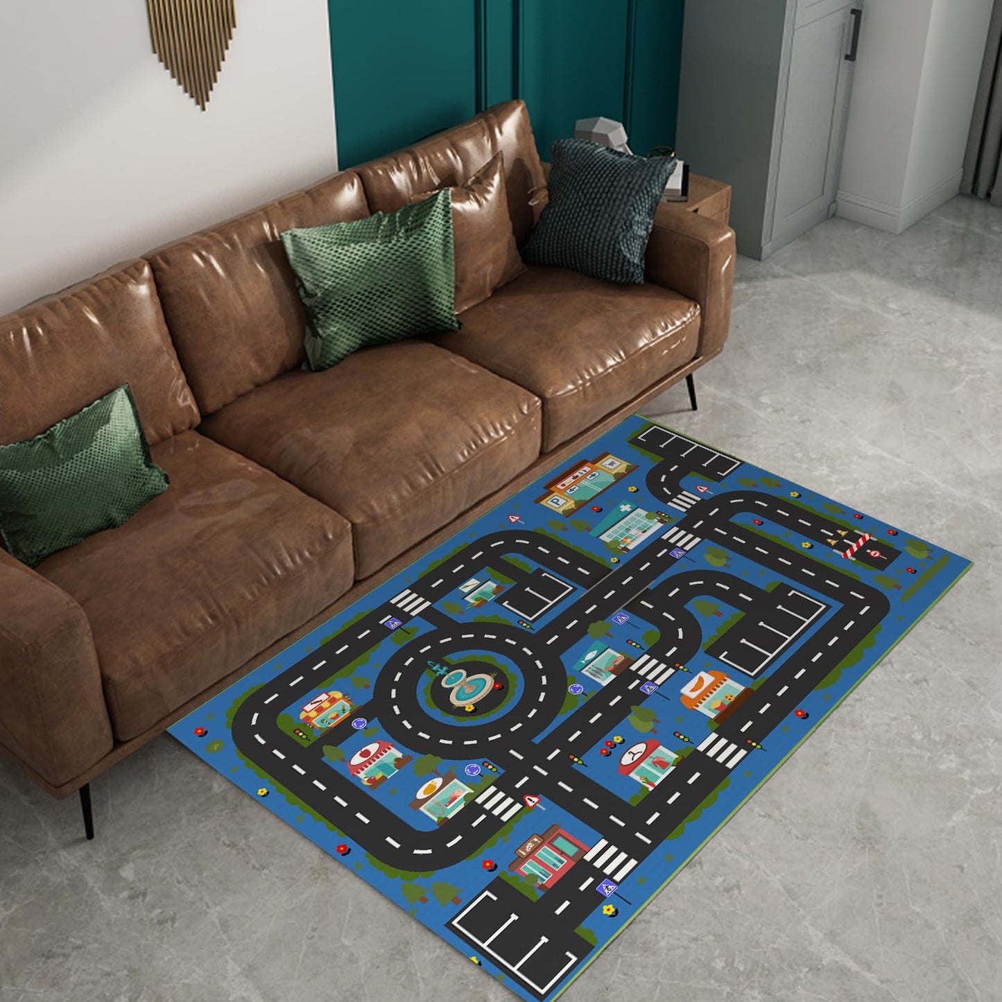 Analog ABC Kids Rug Playroom Car Play Mat City Life Road Rug for Cars Fun City Map for Carpet for Bedroom Boys (31 * 47 inches, Hope City)