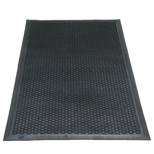 Rubber-Cal "Dura-Scraper Linear" Commercial Rubber Entrance Door Mat - 3/8 in x 3 ft x 5 ft - Black