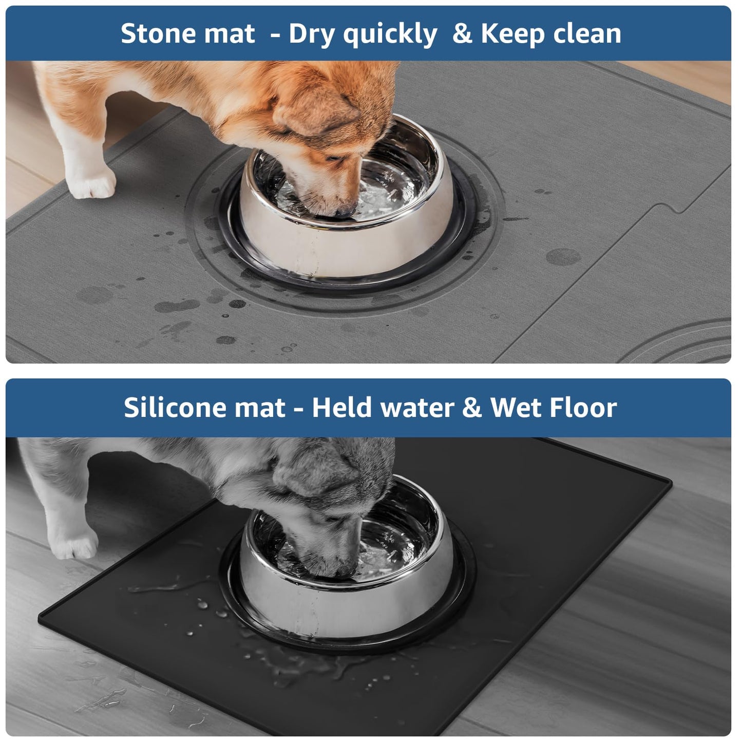 Yolife Extra Large Dog Water Bowl Mat, Fast Water Absorbing Stone Pet Feeding Mat for Messy Drinkers, Stone Drying Mat for Dogs Food and Water Bowls, Dog Cat Food Mats for Floors(31.5” x 19.7”, Grey)