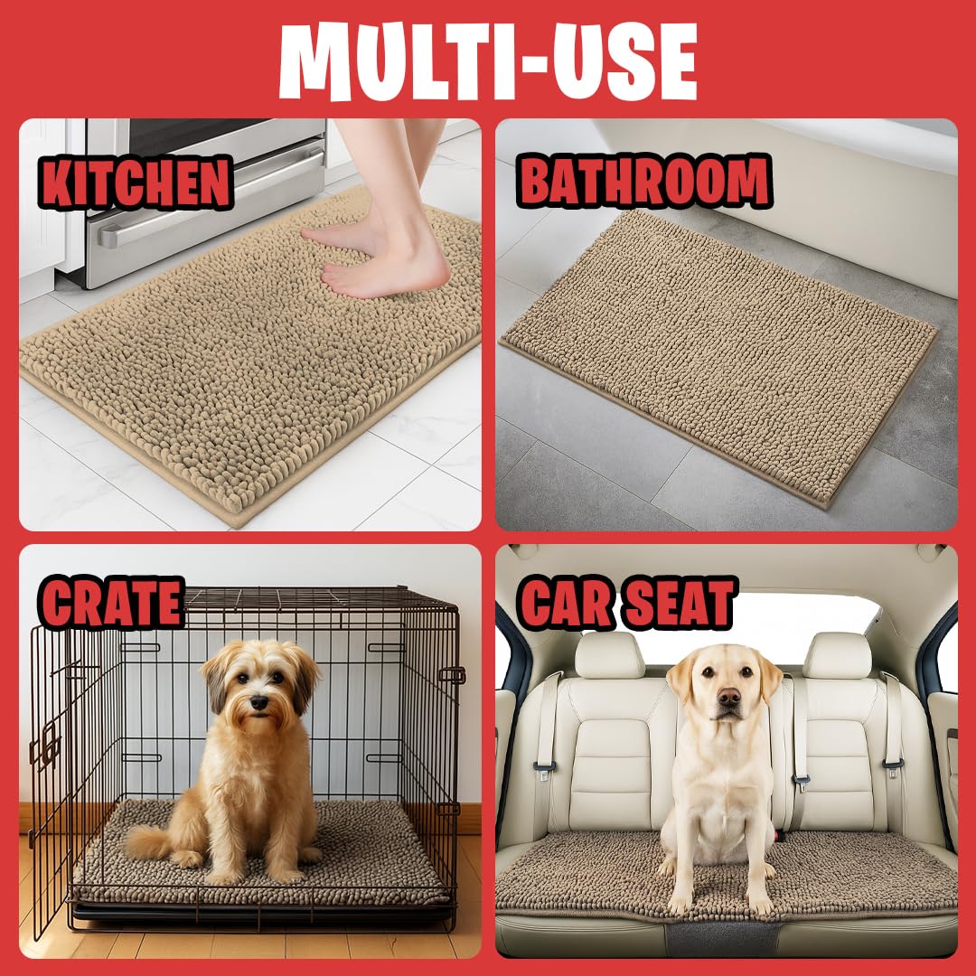 MUDGUARD MAT® Dog Door Mat for Muddy Paws, Super Absorbent Microfiber, Non-Slip Indoor Mat, Quick-Dry Chenille Rug for Pets & Entryway, Machine Washable, Beige 19" x 30"