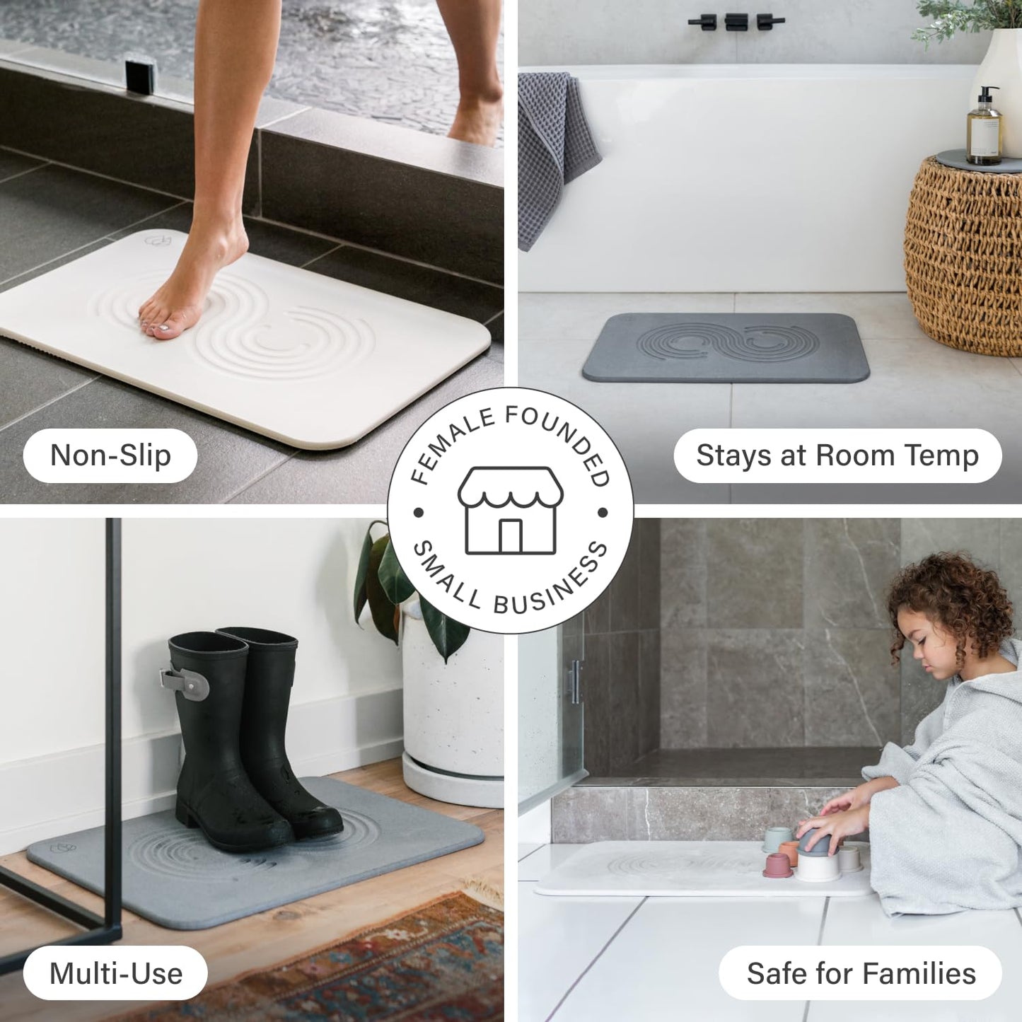 Dorai Home Stone Bath Mat - Premium Diatomaceous Earth Bath Floor Mats with Non-Slip Base, Fast-Drying Modern Shower Mat for Bathroom | Zen Slate - 23.6"x15.4"