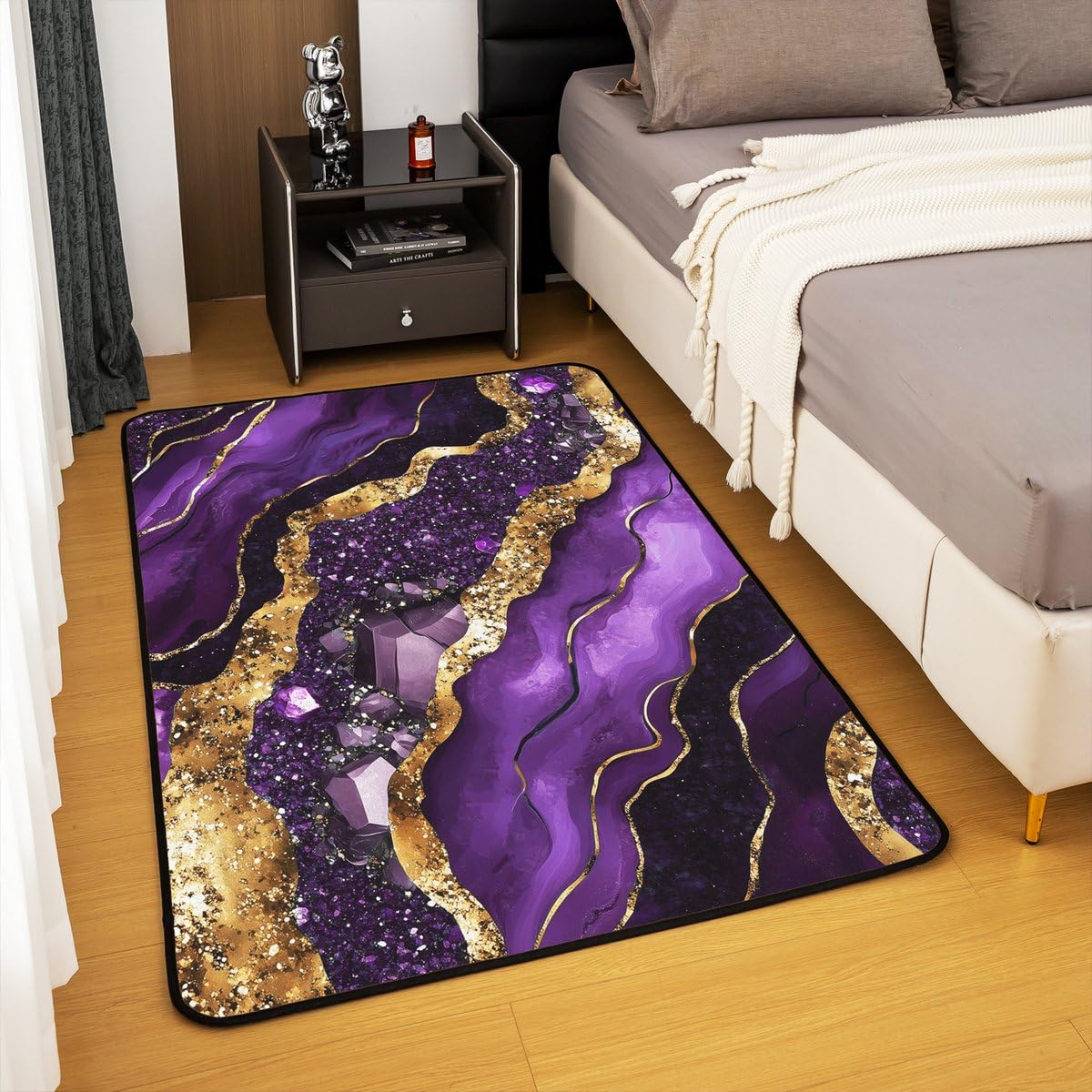 Erosebridal Marble Area Rug 5x7 Gold Purple Living Room Rug Non Slip Aesthetics Marbling Carpet for Bedroom Kitchen Watercolor Abstract Indoor Floor Mat Non Slip