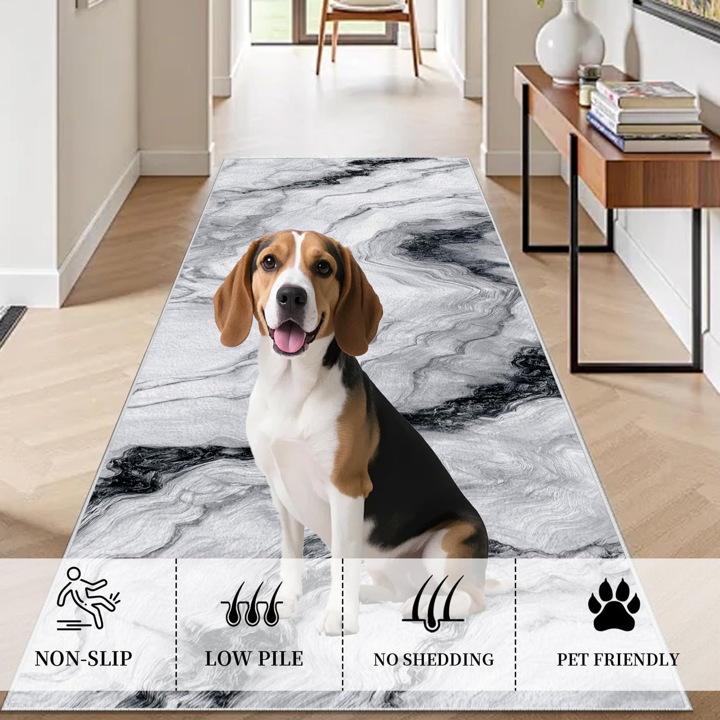 Marble Swirl Runner Rug Non Slip, Minimalist Gray White Carpet Runners for Hallway 2x8 ft, Modern Abstract Marble Throw Rugs Washable Kitchen Rug Floor Mat Rugs for Bathroom Laundry Room Entryway