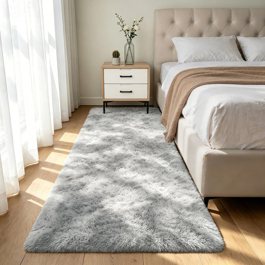 Shag Runner Rug for Bedroom Living Room 2x6 Upgrade Non-Slip Fluffy Soft Bedside Rugs,Shaggy Gray Carpet for Livingroom Dorm Home Decor Aesthetic