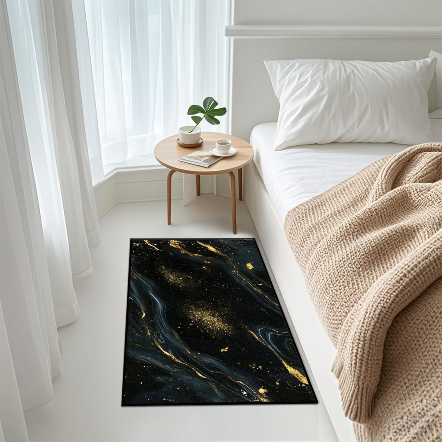 Lveesto 2'x3' Black and Gold Area Rug, Marble Rug for Living Room Bedroom and Dining Room, Modern Washable Abstract Carpet Bedside Floor Mat for Home Decor