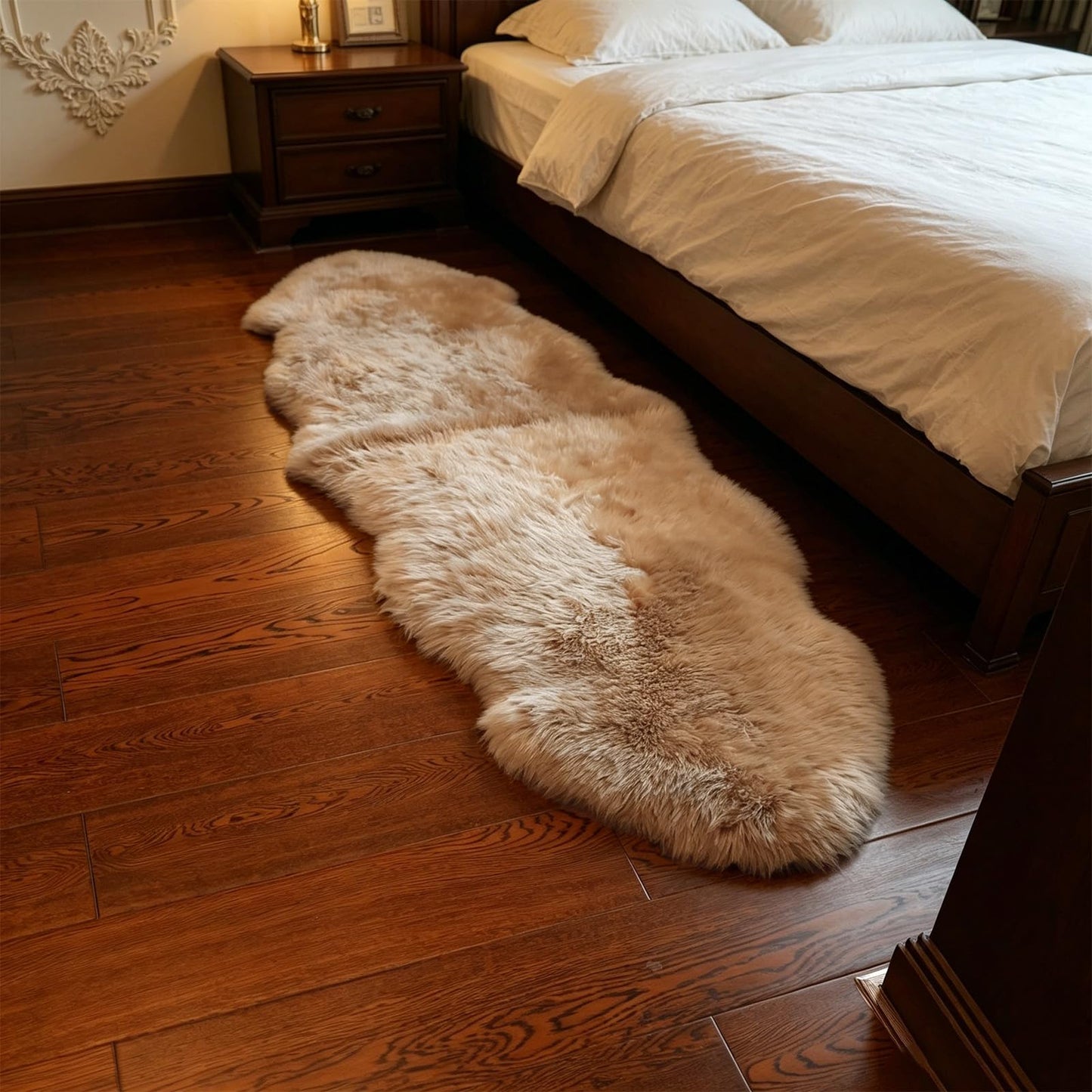 RZLWOOL Genuine Sheepskin Rug New Zealand Fluffy Lambskin Rug, Natural Luxury Sheepskin Throw for Bedroom Living Room Children's Room - Premium Area Rug Chair Cover (2×6 Feet, Worm Brown)