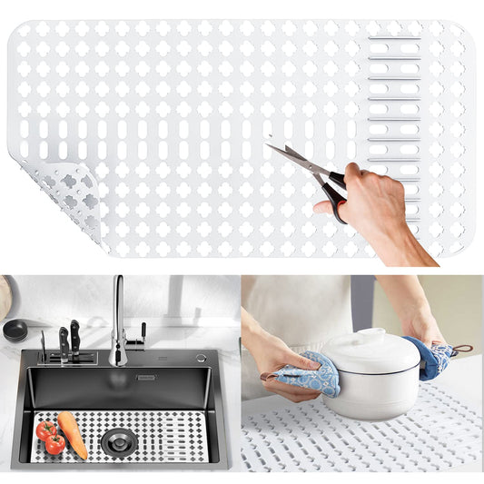 Moryimi Large White Silicone Sink Mat and Protector With Cutout Drain Holes for Kitchen Farmhouse Stainless Steel Ceramic Sinks 25"x13"