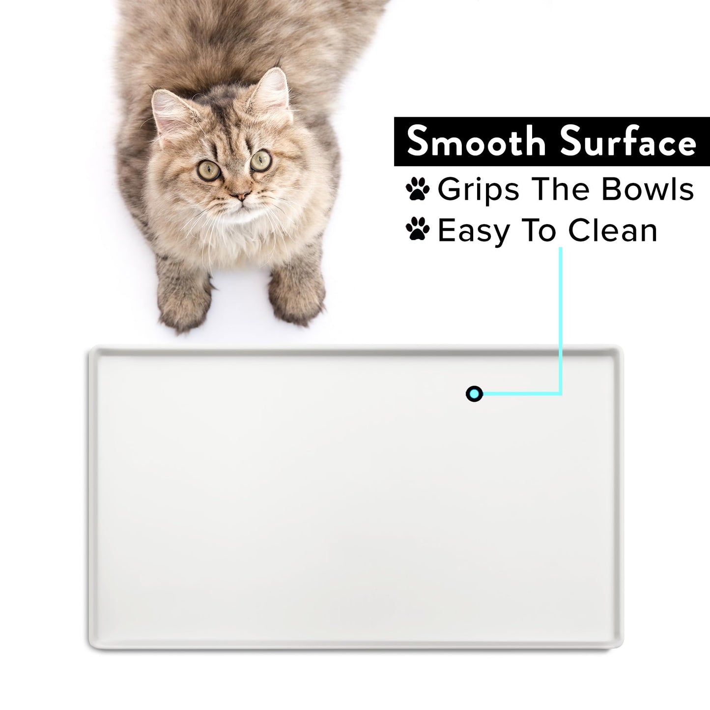 CatGuru Cat Food Mat, Small & Large Pet Feeding Mat, 100% Waterproof Cat Placemat for Food and Water, Silicone Mats for Cats Bowls, Non-Slip Mat for Pet Bowl or Fountain (Small, Marshmallow)