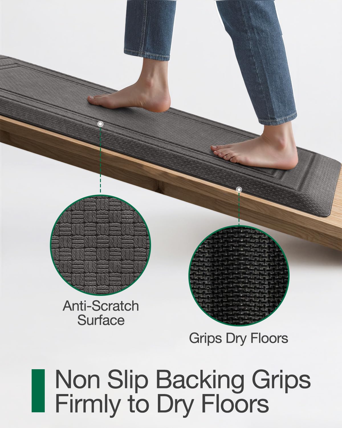 LUMI Anti Fatigue Cushioned Comfort Mats for Standing, 0.8" Extra Thick Ergonomic Mats for Desk Office, Non-Slip, Ultra Soft, Memory Foam Rugs for Home, Kitchen, Laundry, 20"x40", Grey