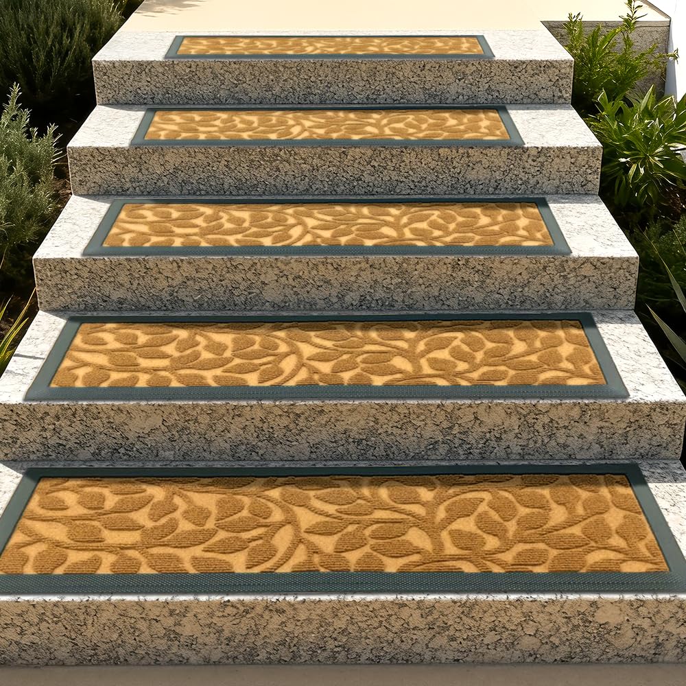 ApxRoufin Stair Runners for Wooden Steps, Non Slip Stair Carpet Treads, 2 Pcs 30" x 8.5" Stair Mats Rug Heat Insulation Rubber Backing, Staircase Step Treads for Elders, Dogs & Kids, Coco Leaves.