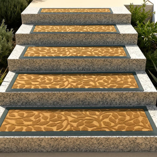 ApxRoufin Stair Runners for Wooden Steps, Non Slip Stair Carpet Treads, 2 Pcs 30" x 8.5" Stair Mats Rug Heat Insulation Rubber Backing, Staircase Step Treads for Elders, Dogs & Kids, Coco Leaves.