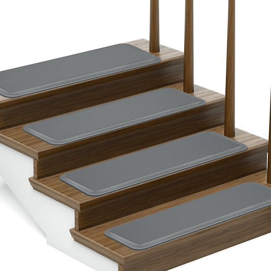 PURE ERA Cushioned Stair Mat, 8 x 30 Inch Non-Slip Stair Treads, Staircase Step Treads Foam Stair Pads, Tape Free Durable Stair Treads for Wooden Steps Washable, Easy to Clean (2 Pieces, Gray)
