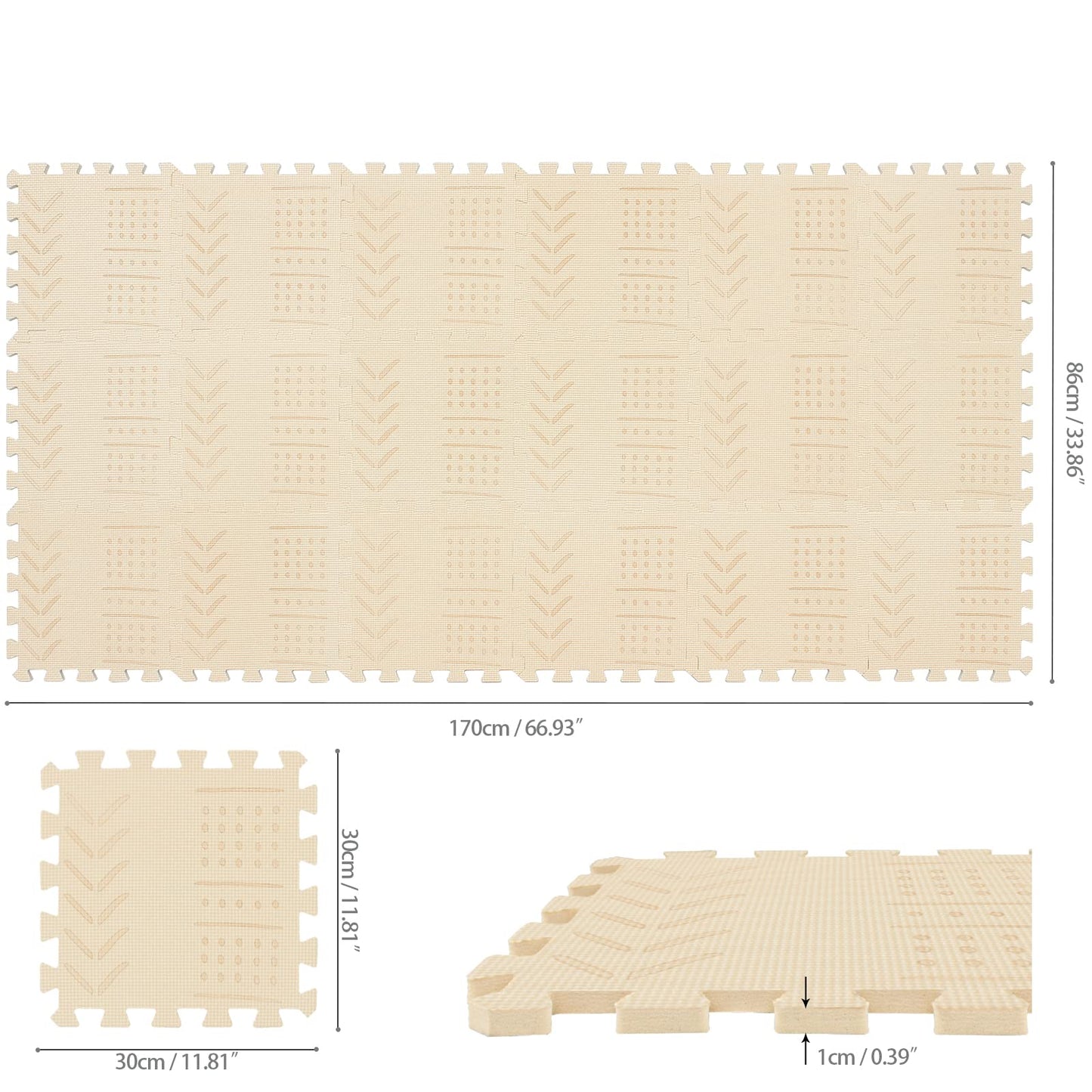 qqpp EVA 18 Tiles Baby Play Mat for Playing, Interlocking Foam Floor Mats for Tummy Time & Crawling, Puzzle Flooring Tiles with Laser Pattern for Kids. Beige. QL-91(J) b18N