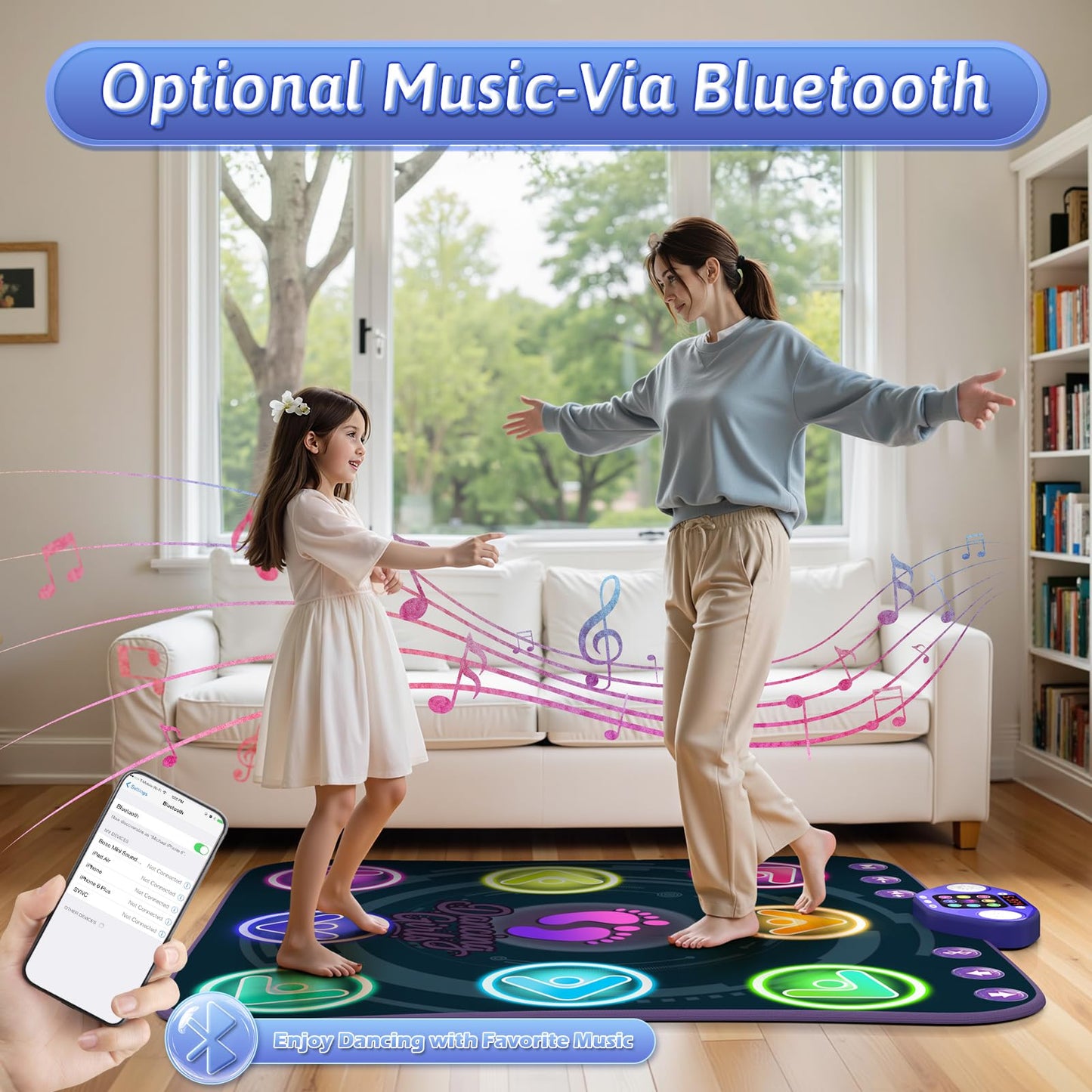 WAYKEE Dance Mat Toys for 3-12 Year Old Girls, Electronic Dance Pad with Light-up LED Wireless Bluetooth & 5 Game Modes, Christmas Birthday Toys Gifts for 3 4 5 6 7 8 9 10+ Year Old Girls