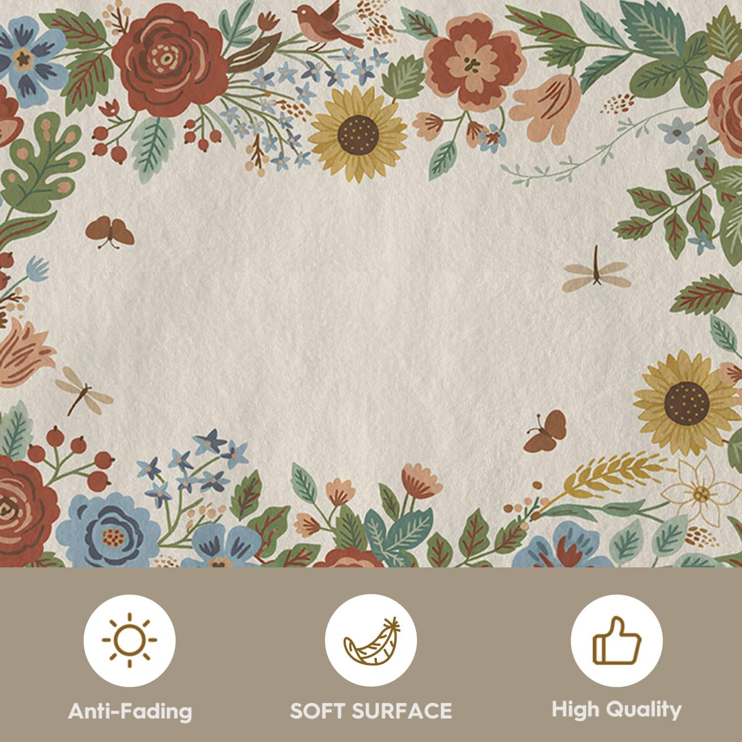 Artoid Mode Beige Sunflower Floral Spring Door Mat, Summer Home Decor Low-Profile Non-Slip Washable Throw Rug for Kitchen Entryway Front Door Bedroom Bathroom 2x3 Feet