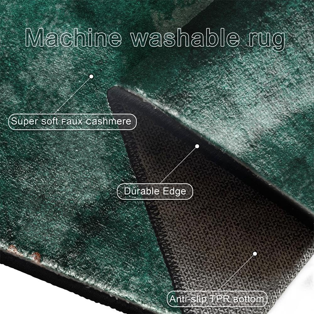 RTYYJDE Washable Living Room Marble Rug Emerald Green Abstract Area Rugs for Dining Room Bedroom Office Study Room Sofa Non Skid Indoor Decorative Modern Floor Mats