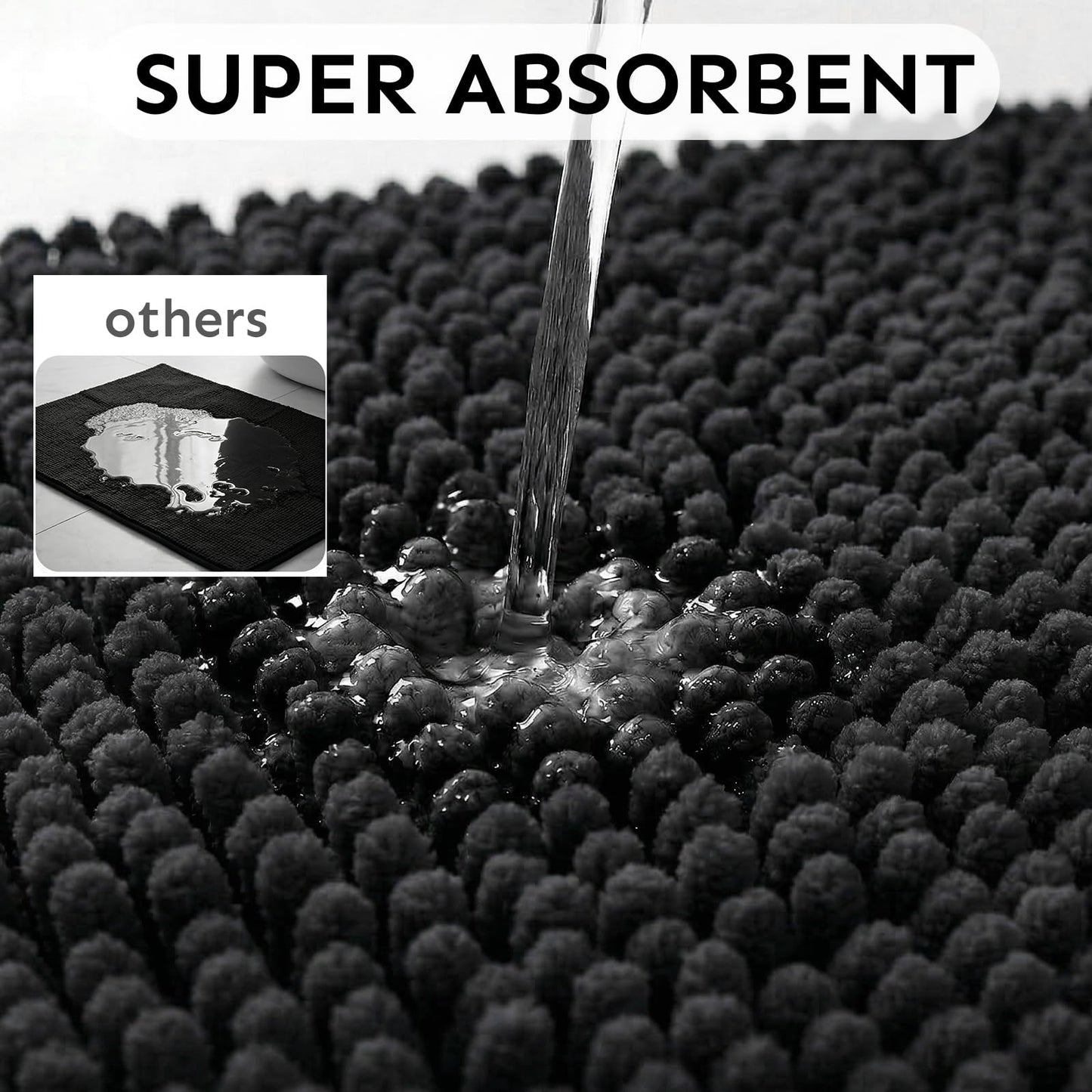 Secura Bathroom Rugs 47x28, Ultra Soft Chenille Bath Mat, Super Absorbent & Quick Dry Bathroom Mat, Non Slip Machine Washable Bath Rugs for Tub, Shower, Home Decor Accessories (Black)