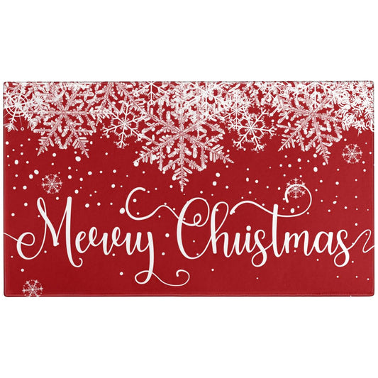 Xsinufn Merry Christmas Door Mat Outdoor for Front Door,Red Snowflake Snow Welcome Doormat,Winter Xmas Holiday Floor Rugs for Indoor Porch Entrance Farmhouse Decor 30" x 17
