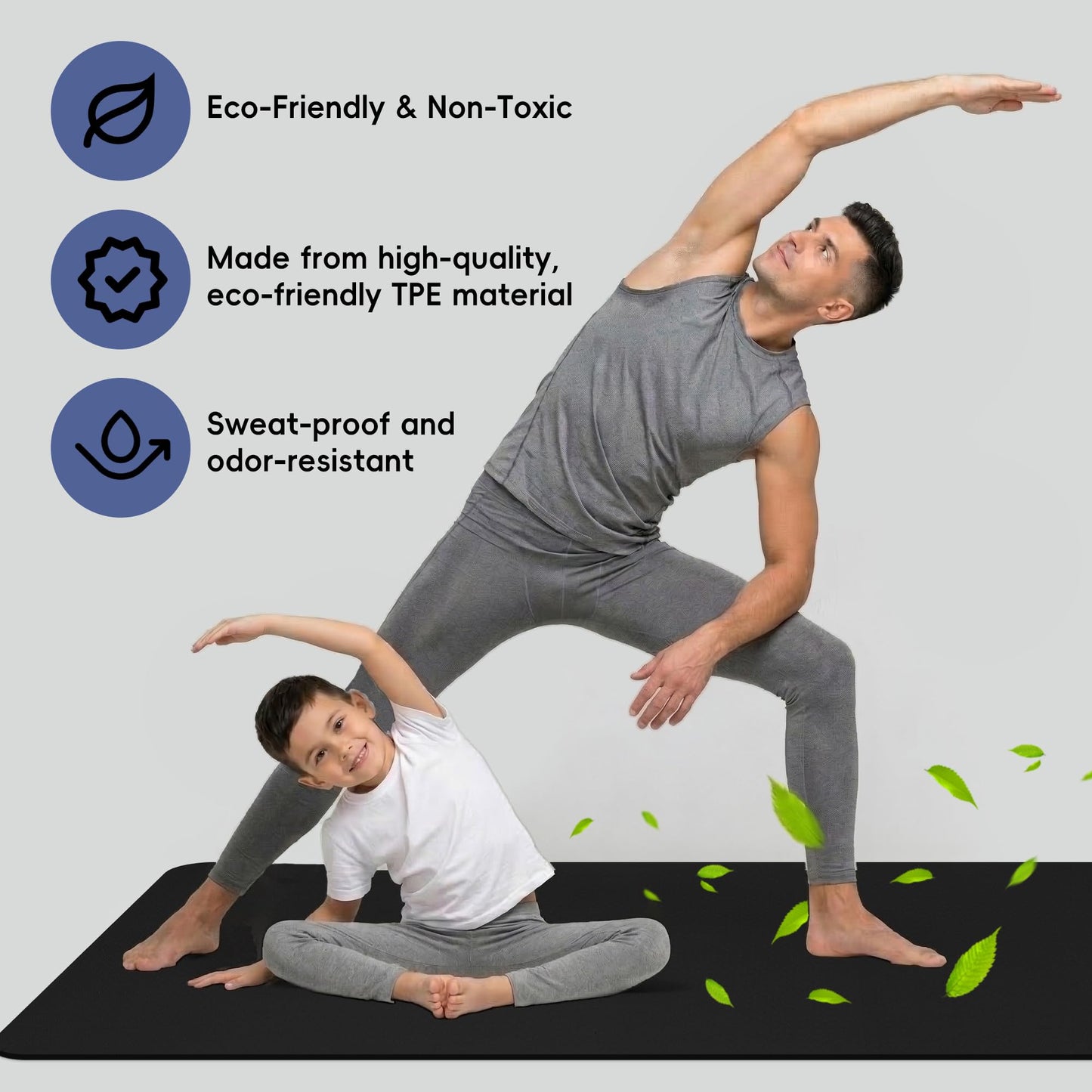 Wimwum Extra Large Yoga Mat for Men, 79"x40"x8mm, Black