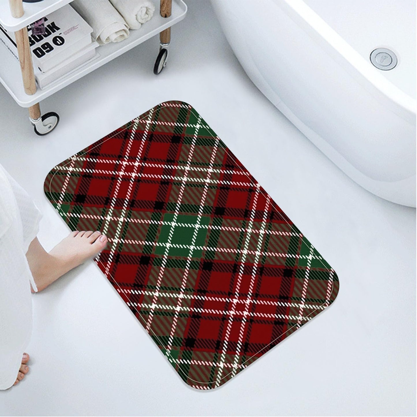 Zussun Christmas Bathroom Rugs Mat Xmas Buffalo Plaid Winter Bath Rug 32 x 16 in Water Absorbent Non Slip Washable Shower Mat Memory Foam Bath Mats for Bathroom Decor