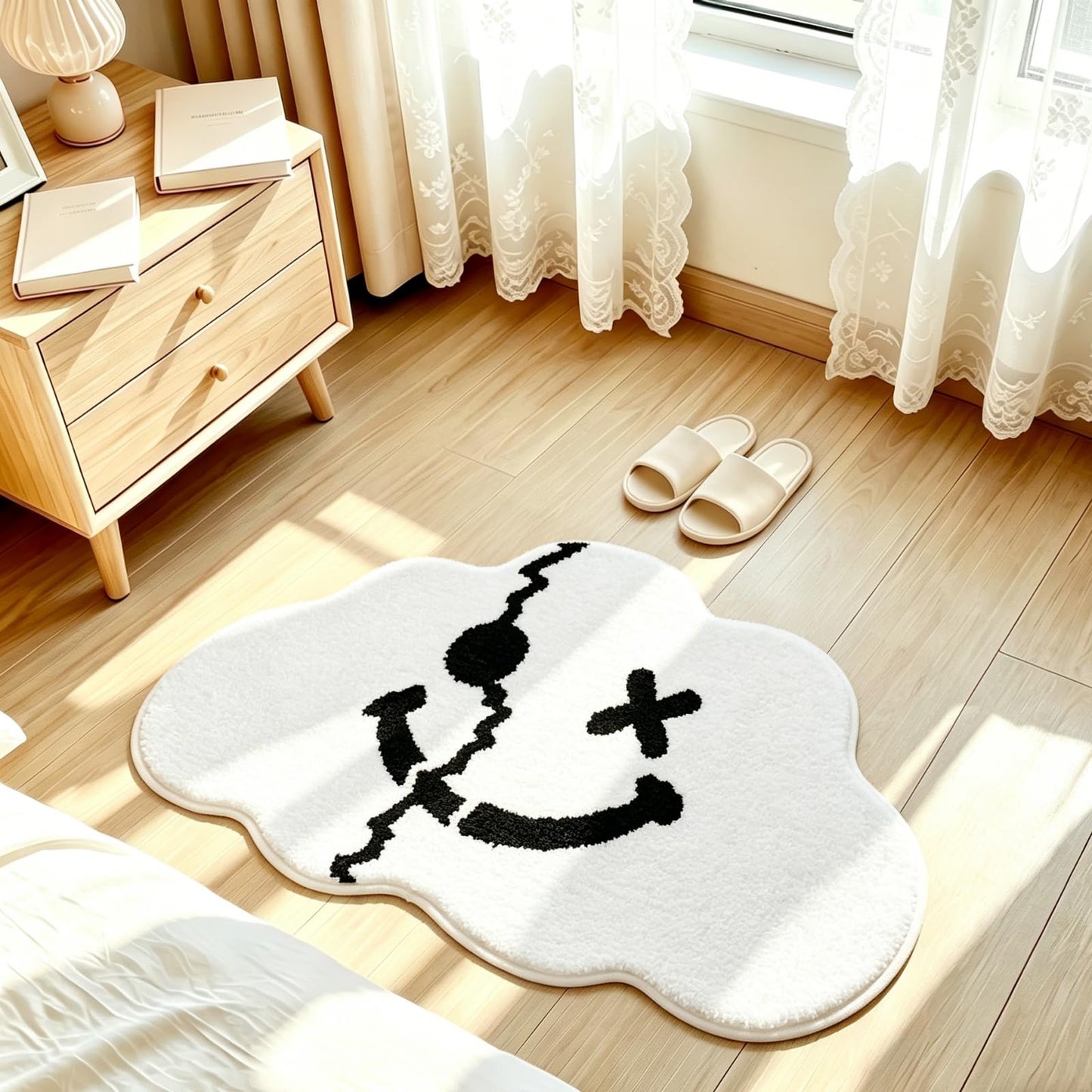 WENBOER Smiley Face Bath Mat, Cute Cloud Bathroom Rug, Plush Microfiber Rug, Soft Absorbent Non Slip TPR Backing, Washable Bath Rug for Bathroom, Bedroom, Apartment, 20 x 30 Inch