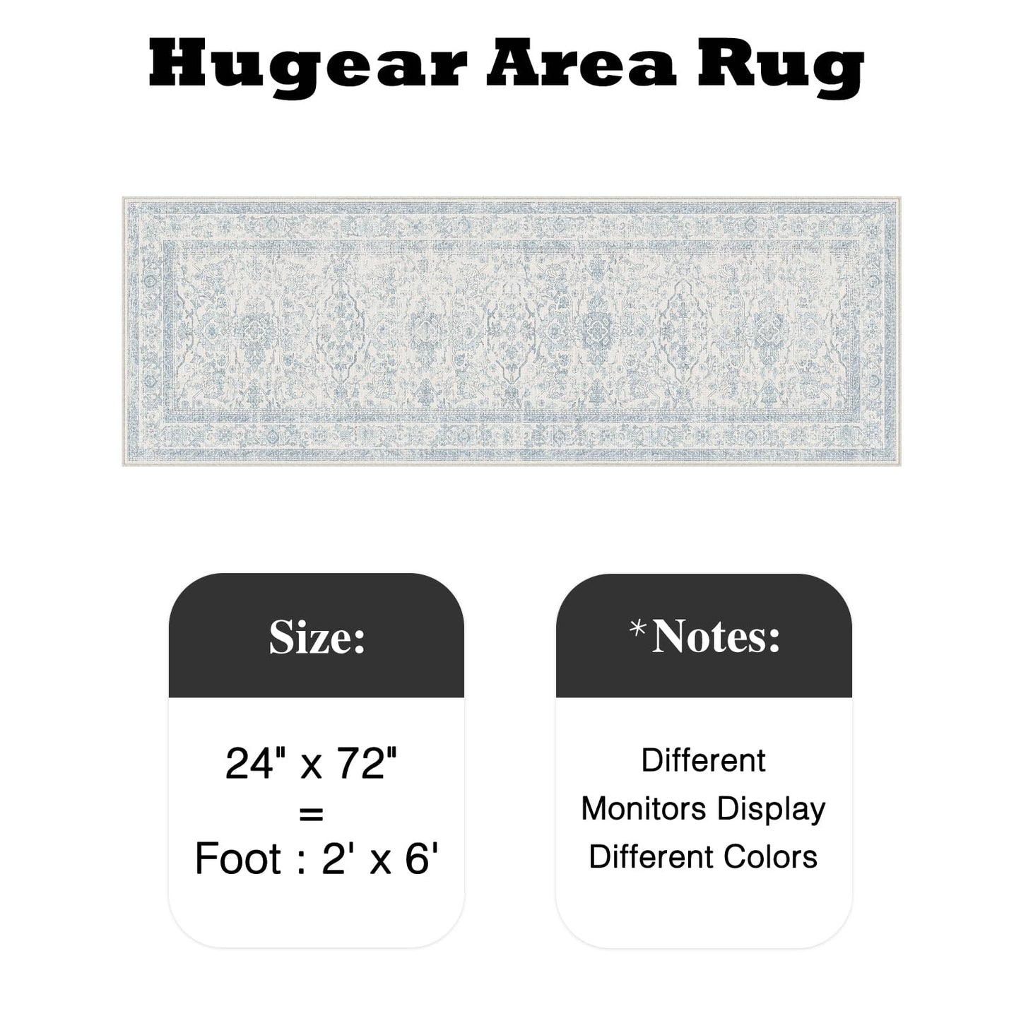 HUGEAR 2x6 Runner Rug Hallway Retro Light Blue Machine Washable Vintage Floral Low Pile Carpet Vacuumable Distressed Long Throw Rug Kitchen Bedroom Laundry Office Bathroom Non Slip Soft Lightweight