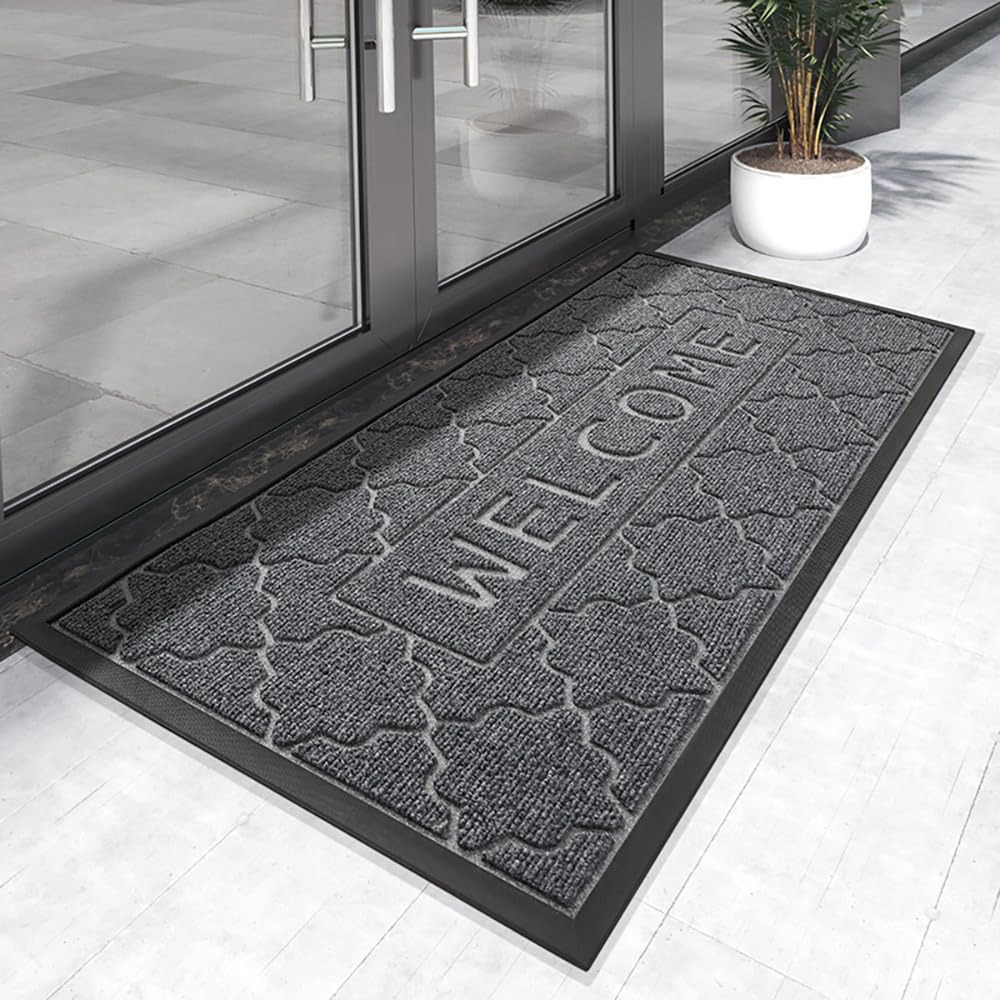MATZEN Welcome Mats for Front Door Outdoor, Indoor Non Slip Floor Mat Entrance, Heavy Duty Waterproof Dirt Trapper Rubber Backed Low Profile Entryway Mud Home Garage Porch Office, 3x2, Blue