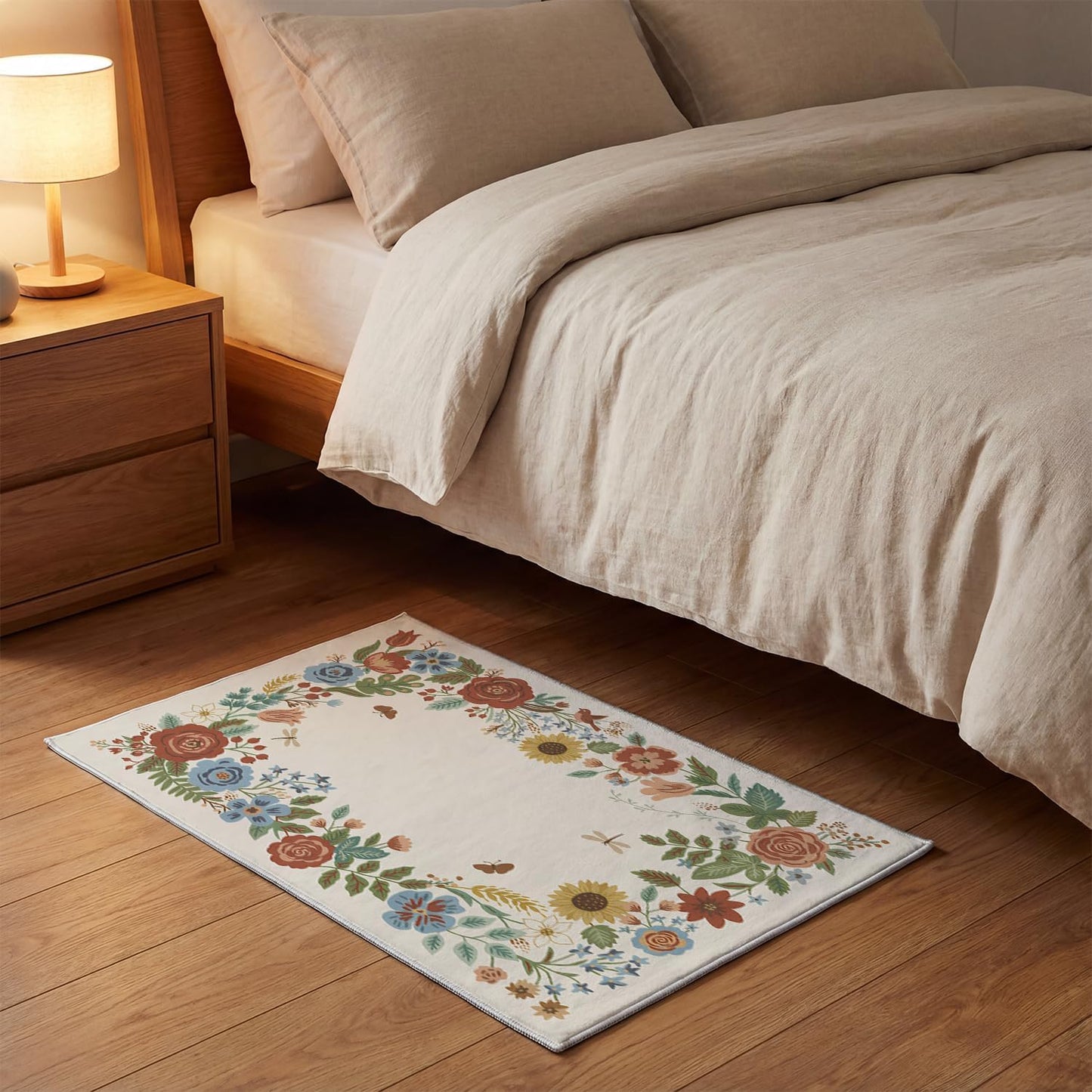 Artoid Mode Beige Sunflower Floral Spring Door Mat, Summer Home Decor Low-Profile Non-Slip Washable Throw Rug for Kitchen Entryway Front Door Bedroom Bathroom 2x3 Feet