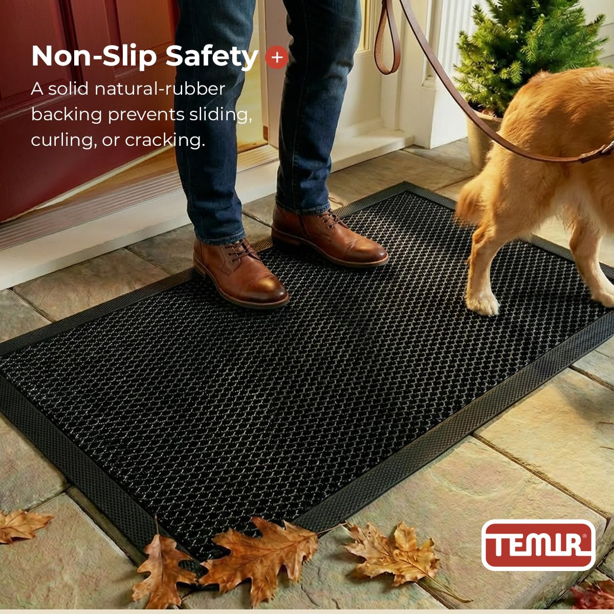 TEMIR Door Mat 30x17 Indoor Outdoor - Heavy Duty Mesh Entrance, Low-Profile Dirt Trapper & Shoe Scraper, Waterproof Non-Slip Rubber Backing, Entryway Floor Mat for Home, Patio, Garage, Black/White