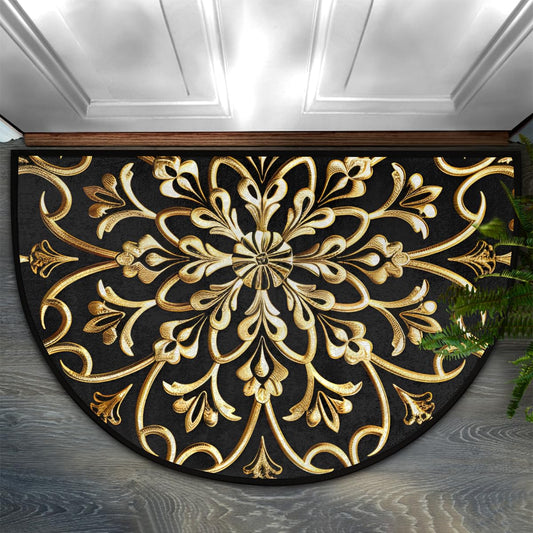 Golden Mandala Half Round Door Mat Semi Moon Rug Fireplace Carpet Area Rugs