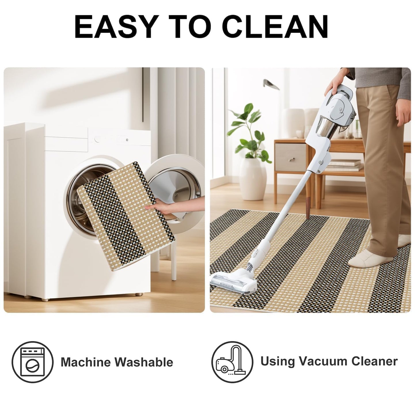 OJIA Front Door Rug 24"x51" Outdoor Doormat Washable Front Door Mat Indoor Entrance Tan Washable Porch Rug Woven Striped Outdoor Mat Entryway Rugs Small Area Rug for Kitchen Entry Bathroom