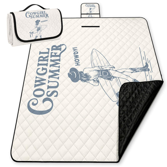 WFSM Cowgirl Gifts Picnic Mat 80x60 Inch, Summer Coastal Cowgirl Aesthetic Outdoor Play Mat for Adults and Toddlers Waterproof Sandproof Beach Blanket Travel Camping Rug