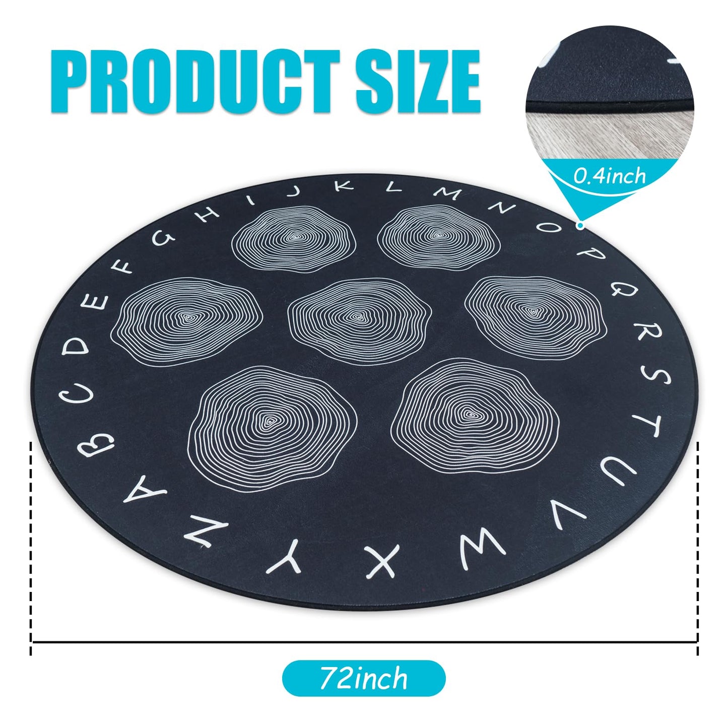 Large Classroom Rugs, ABC Alphabet Educational Area Rug for Kids,6ft Non-Slip Circle Abstract Carpet for Girls and Boys Bedroom,Carpet for Elementary Classroom,Play Rug 7 Seats,Nursery Rugs Washable