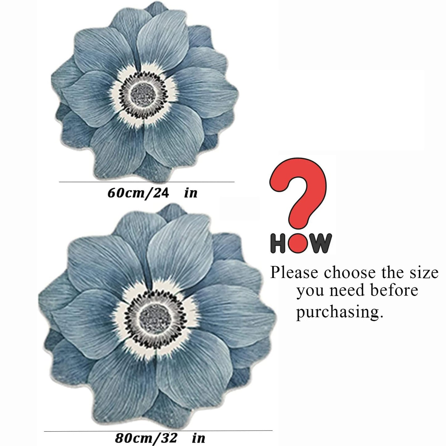 Flower Rug 32” Round Area Rugs Cute Plush Flower Shaped Rug Circle Non Slip Water Absorption Doormat for Bedroom Bedside Living Room Bathroom Kitchen Floor Mat, Blue Lotus (Blue Lotus, LHD32)