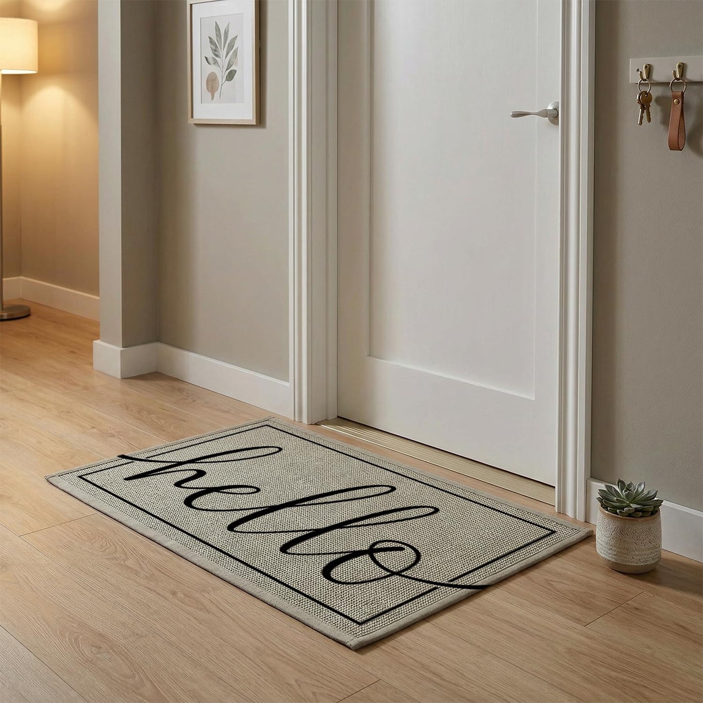 Artoid Mode Hello Washable Doormat, Seasonal Decor Non Slip Low-Profile Absorbent Natural Rubber Back Door Mat 24x35 Inch