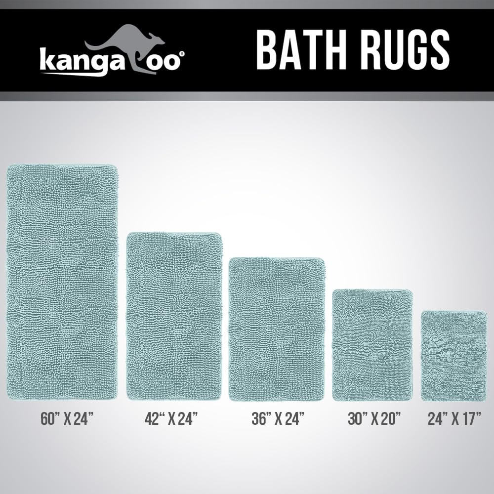 KANGAROO Bathroom Rugs, Chenille Soft Absorbent Bath Rug, Shaggy Shower Mat, Quick Dry Machine Wash Bathmat, Plush Carpet Mats for Tub, Bathtub and Room Home Decor Accessories, 30x20, Seafoam