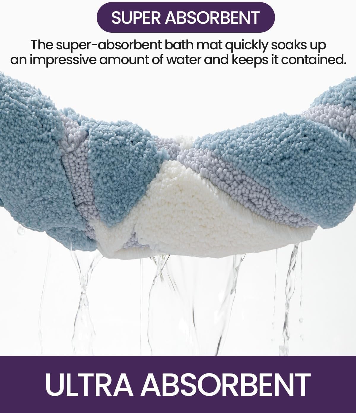DEXI Bath Mats for Bathroom, 24x36 Absorbent Microfiber Bath Mat Quick Dry, Washable Bathroom Rugs with Non Slip Backing for Shower Floor, Sink, Tub, Blue